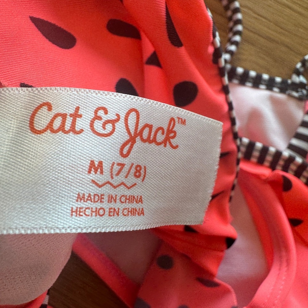 Cat & Jack Girls Pink Watermelon Flounce Ruffle Bikini Swim Top Size M 7/8 - Picture 3 of 5